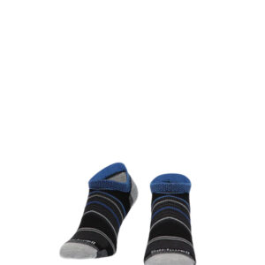 Sockwell tiefer Socken mit Merinowolle und Kompression in schwarz mit blauen und grauen Streifen
