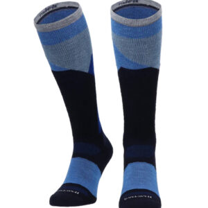 Sockwell Skisocken mit Merinowolle und Kompression in blau mit Bergmotiv, Kompression entspricht Klasse 1