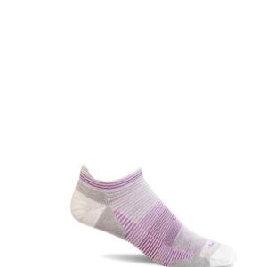 kurze Kompressionssocken mit Merinowolle von Sockwell in weiss/grau mit violetten Streifen, Kompression entspricht Klasse 1